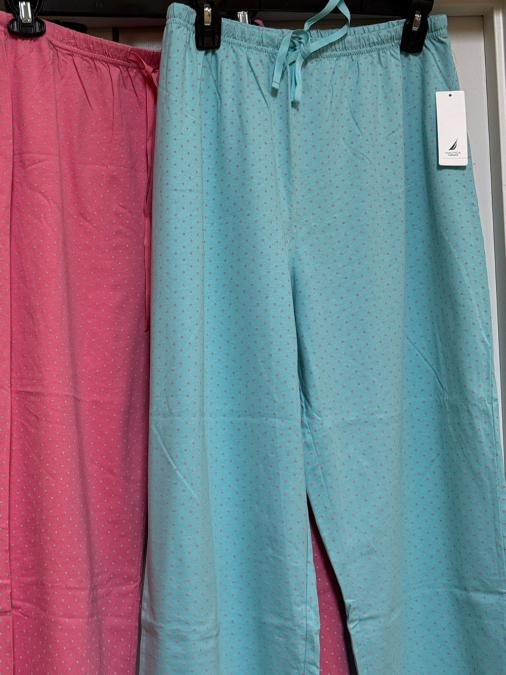 NWT Two Nautica Cotton Cropped Pajama Pants Pink & Light Blue Polka Dot Large